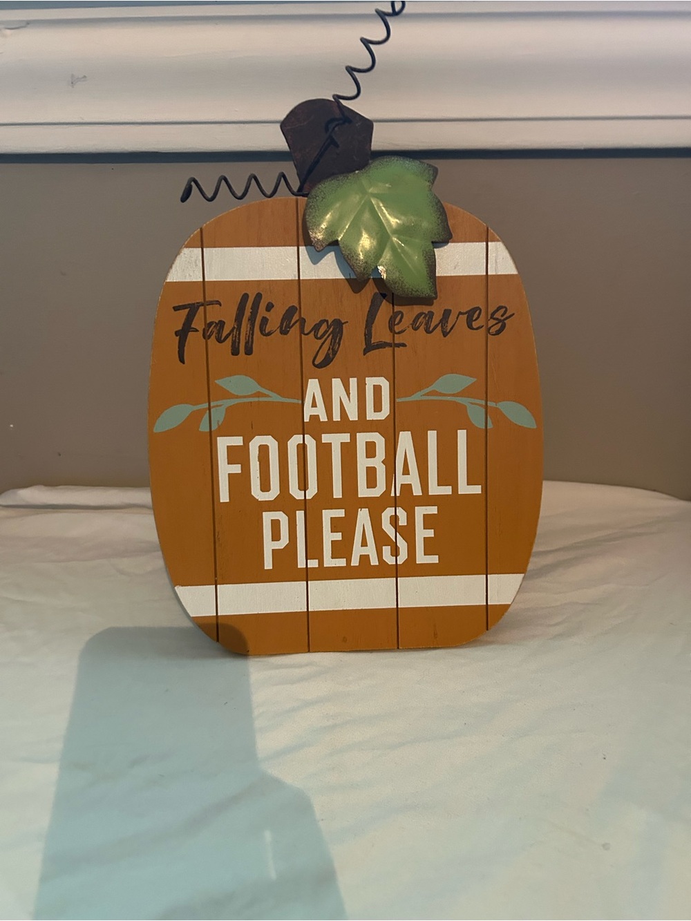 Autumn Pumpkin Wall Decor - Falling Leaves and Football Please - Orange